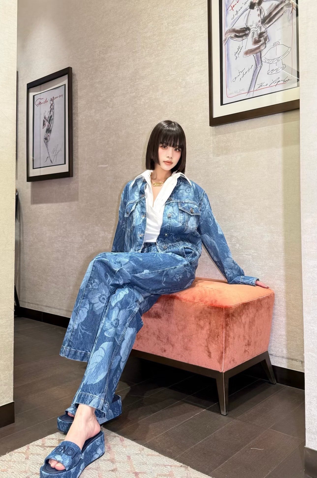 Fd* 25ss floral print denim jacket