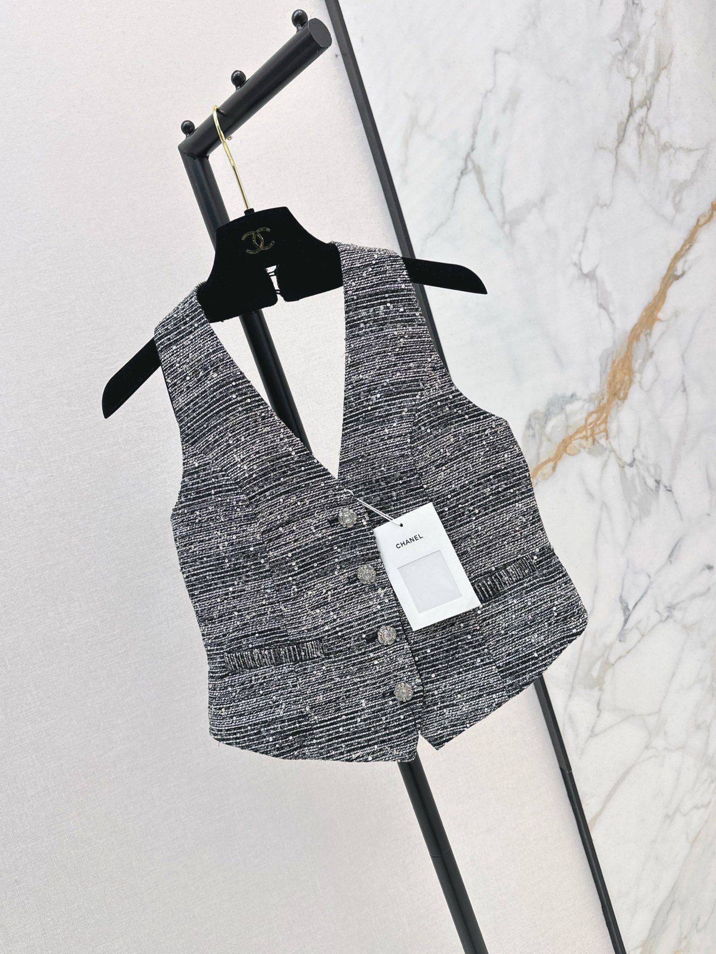 C*nel 25ss rhinestone Halter vest