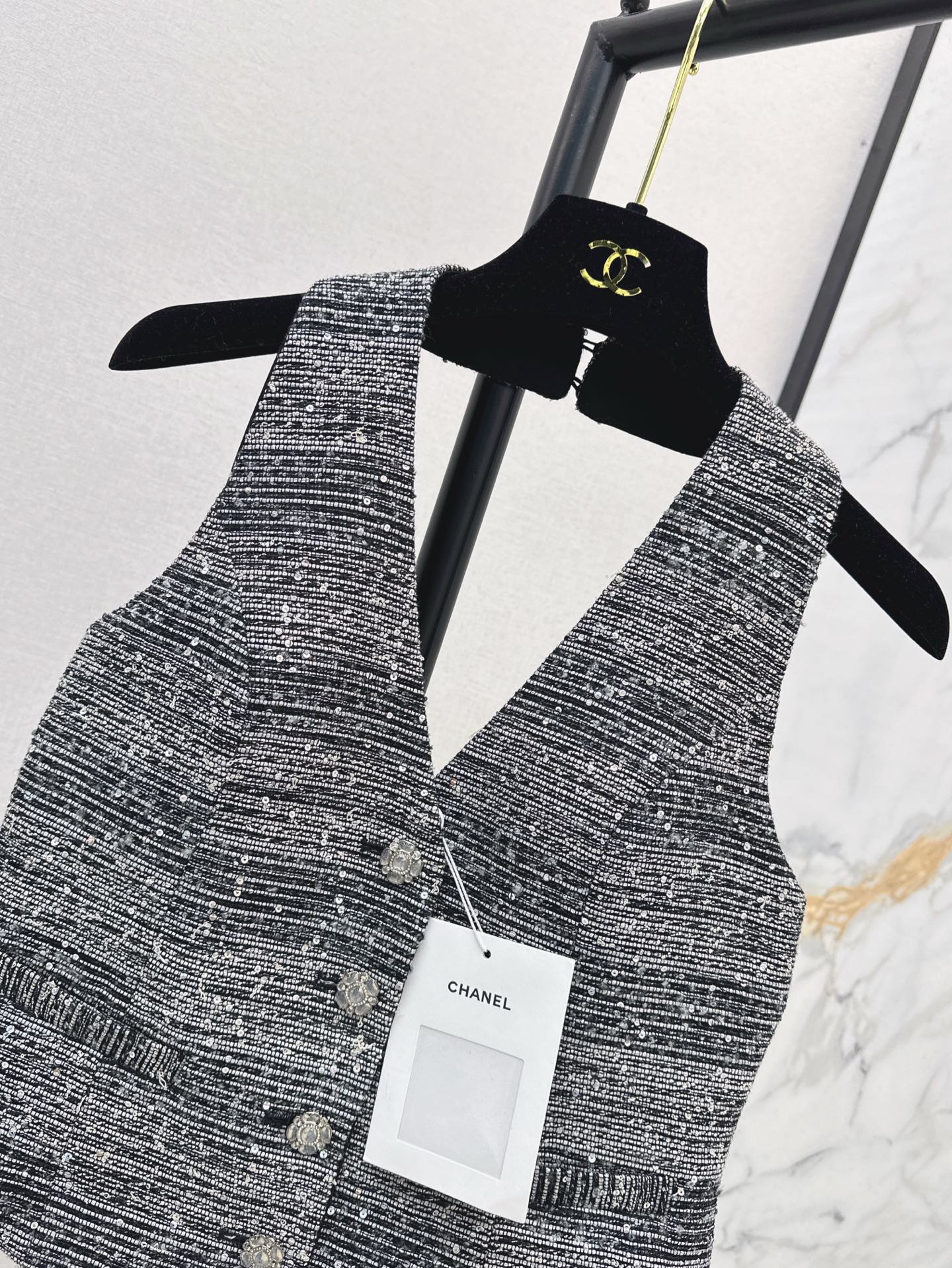 C*nel 25ss rhinestone Halter vest
