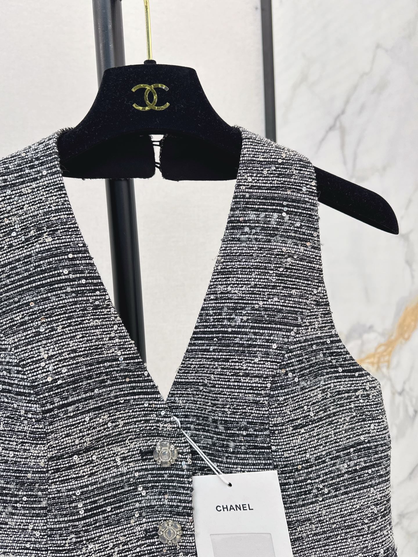 C*nel 25ss rhinestone Halter vest