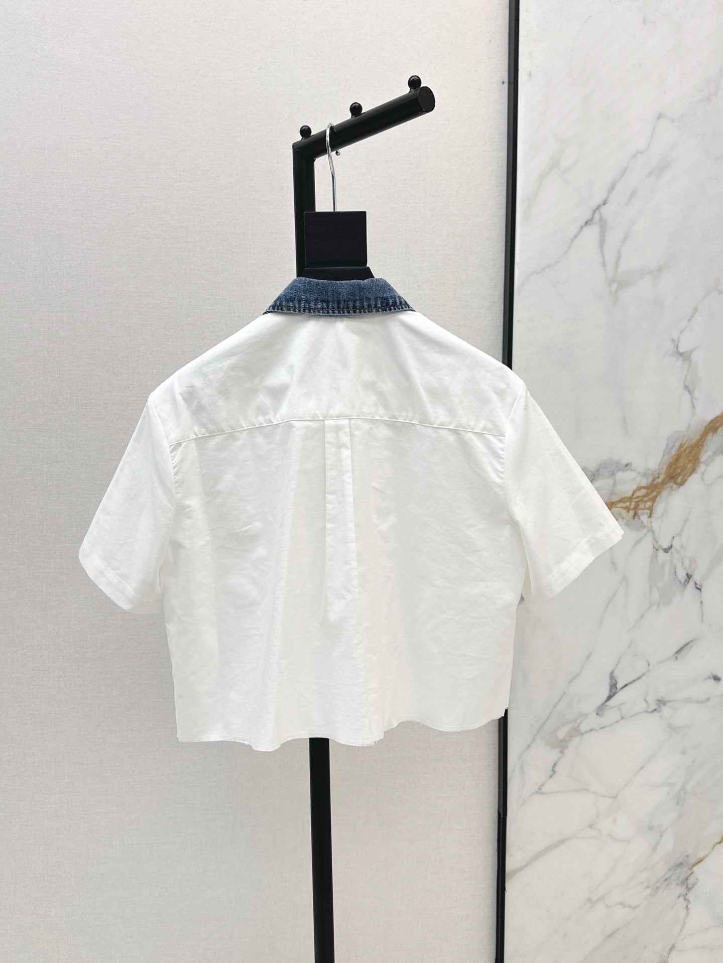 Wang* 25ss Denim patchwork cropped top