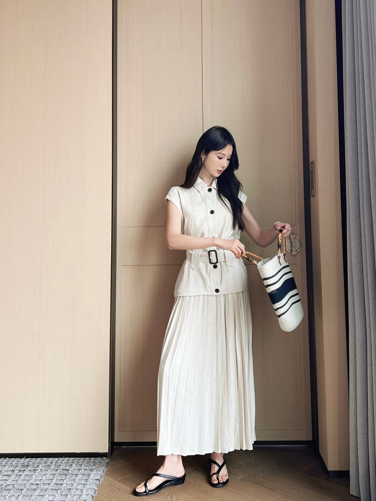 Lor*P belted vest + pleated skirt set