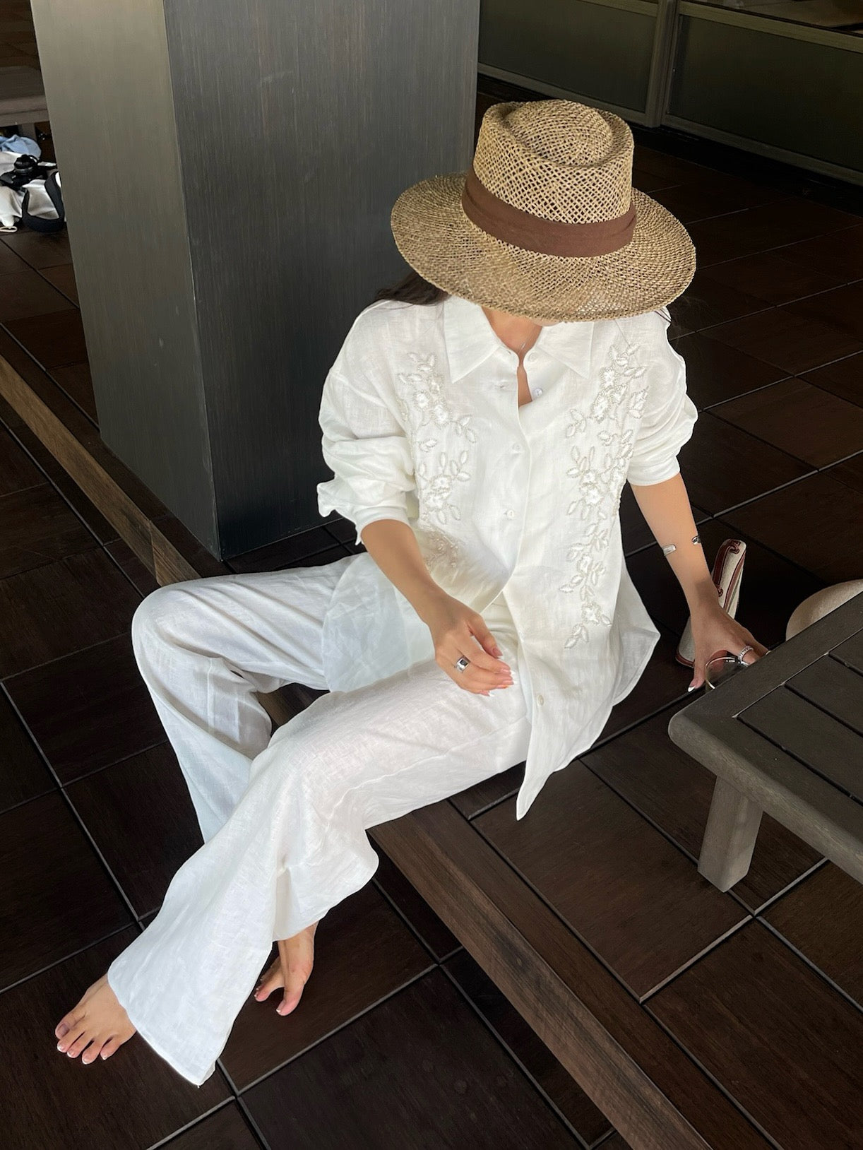 Lor*P beaded shirt + linen pant set