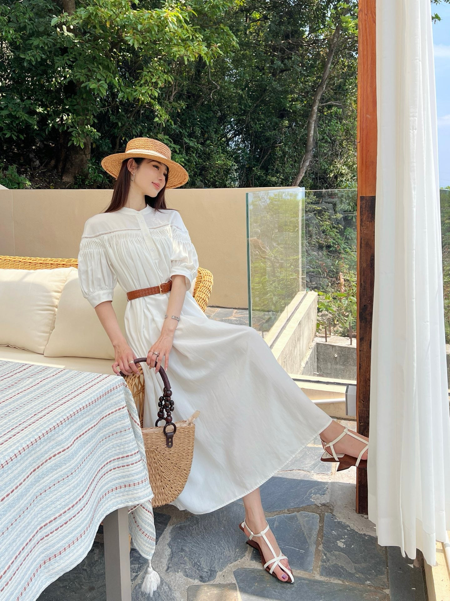 Loe* 25ss hollow patch belted dress