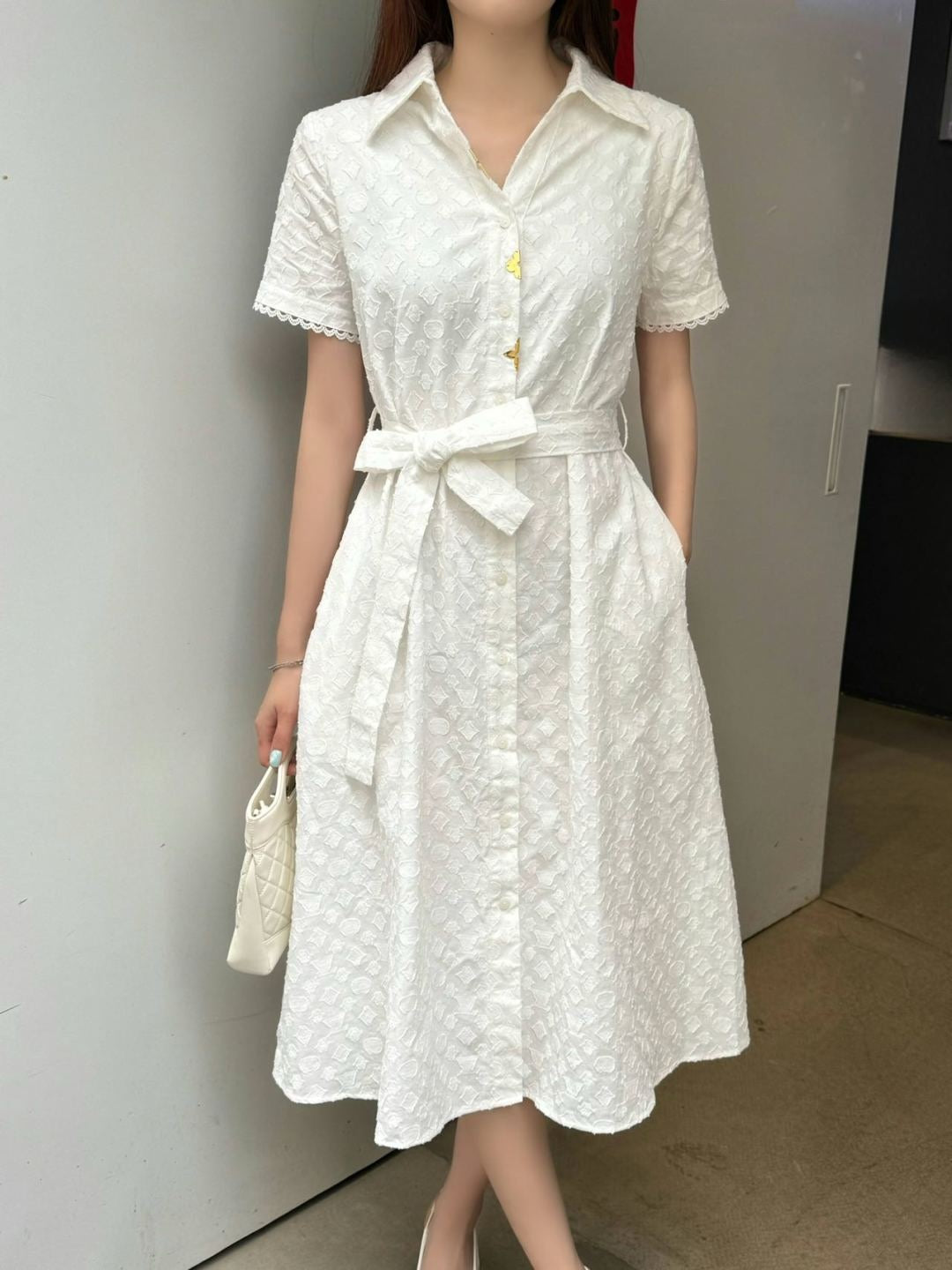 Loui* 25ss monogram jacquard belted dress