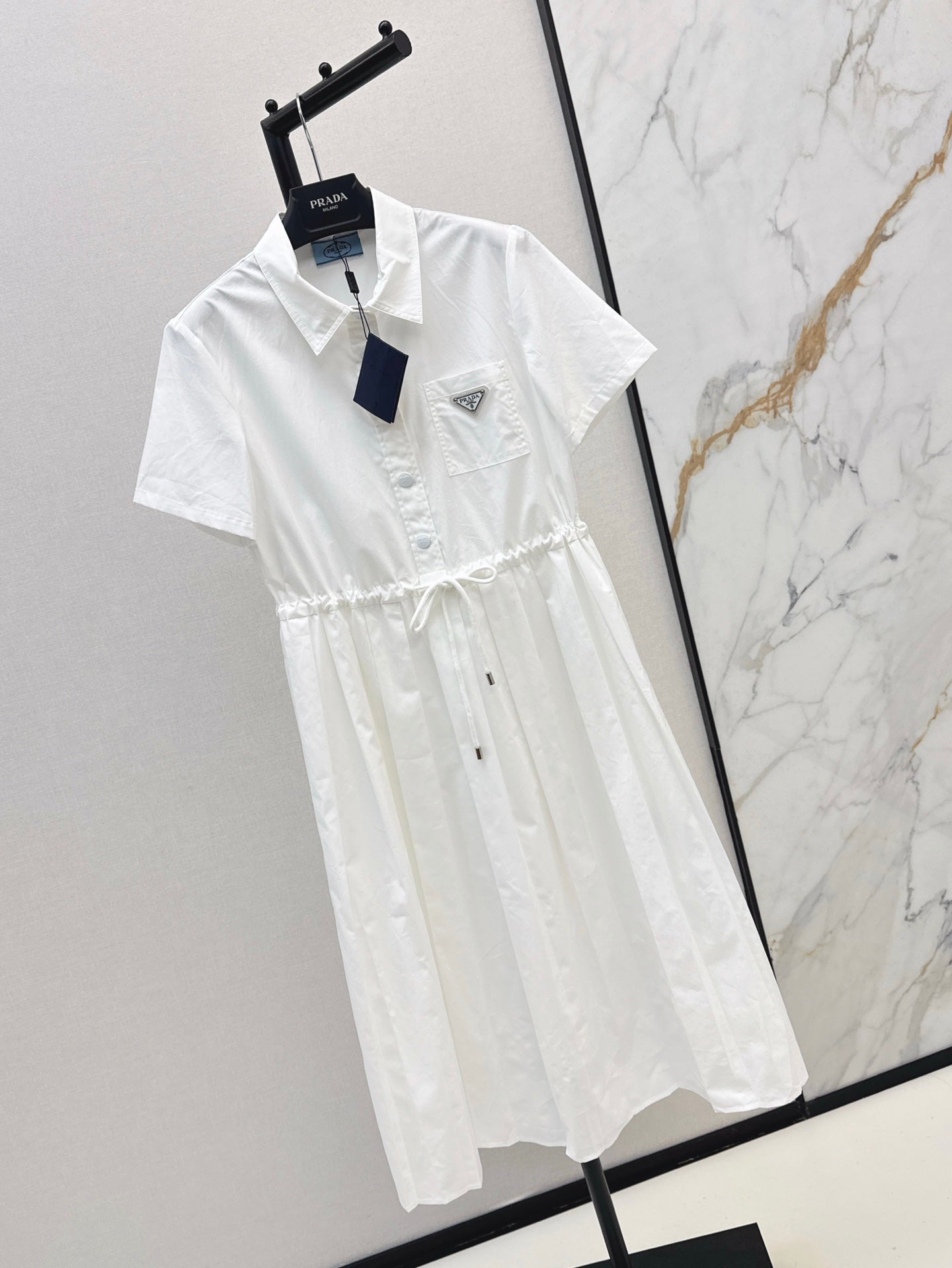 Pra* 25ss drawstring pleated shirt dress