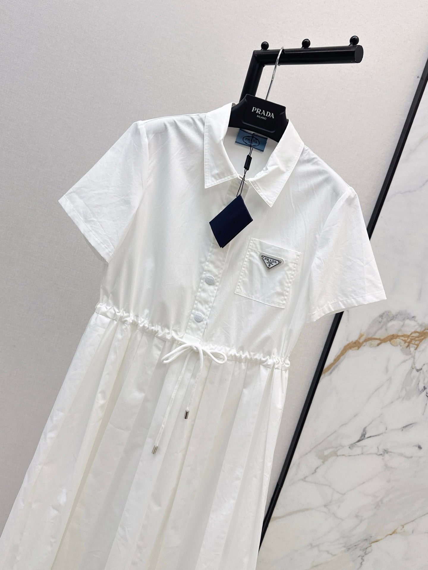 Pra* 25ss drawstring pleated shirt dress
