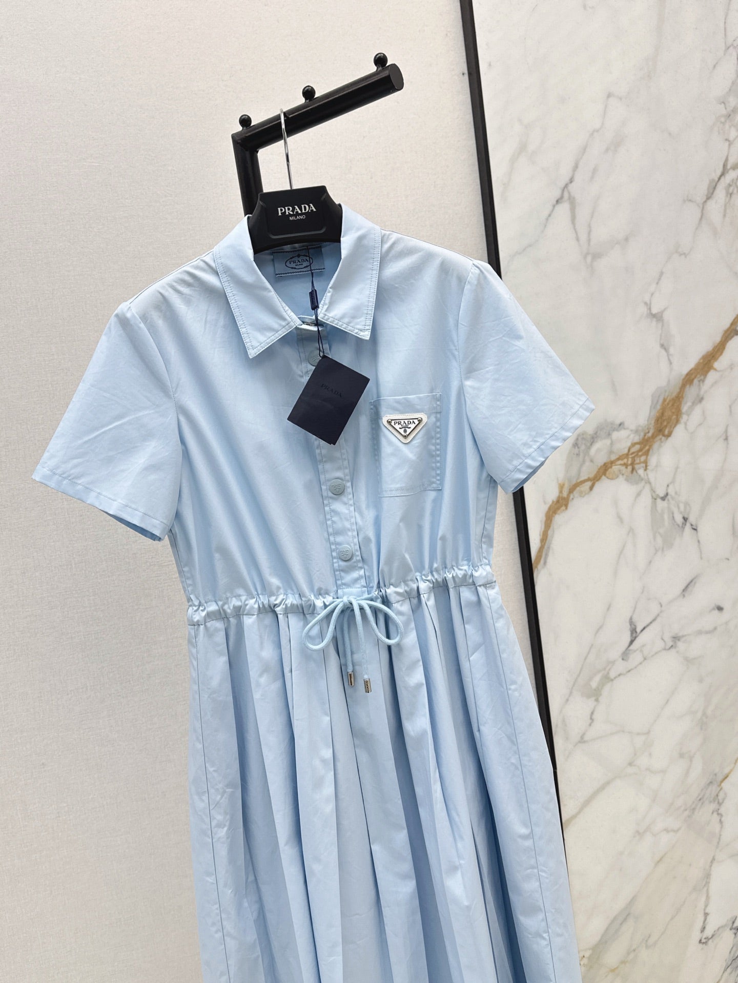 Pra* 25ss drawstring pleated shirt dress