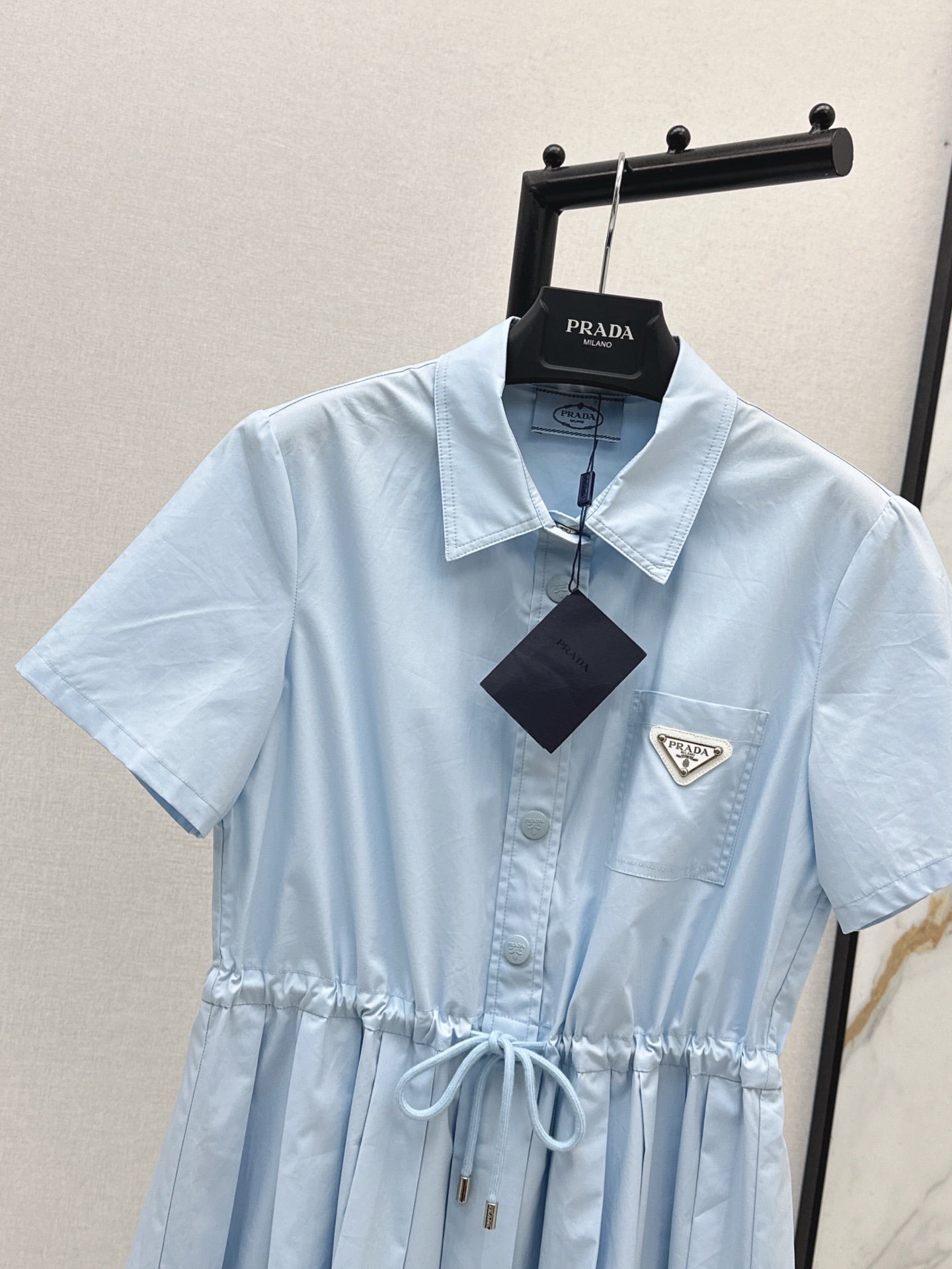 Pra* 25ss drawstring pleated shirt dress