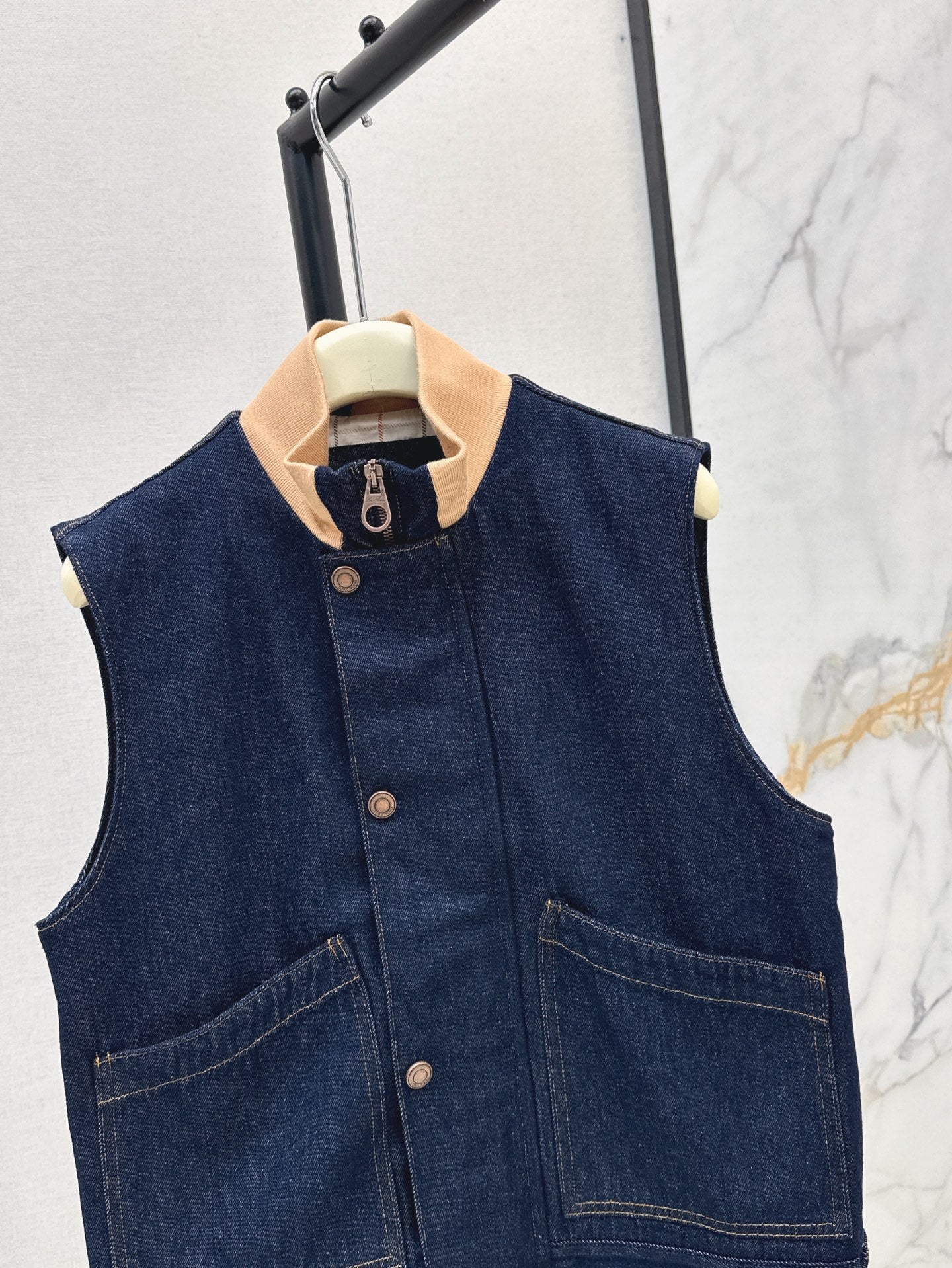 Lor*P 25ss ribbed stand collar denim vest