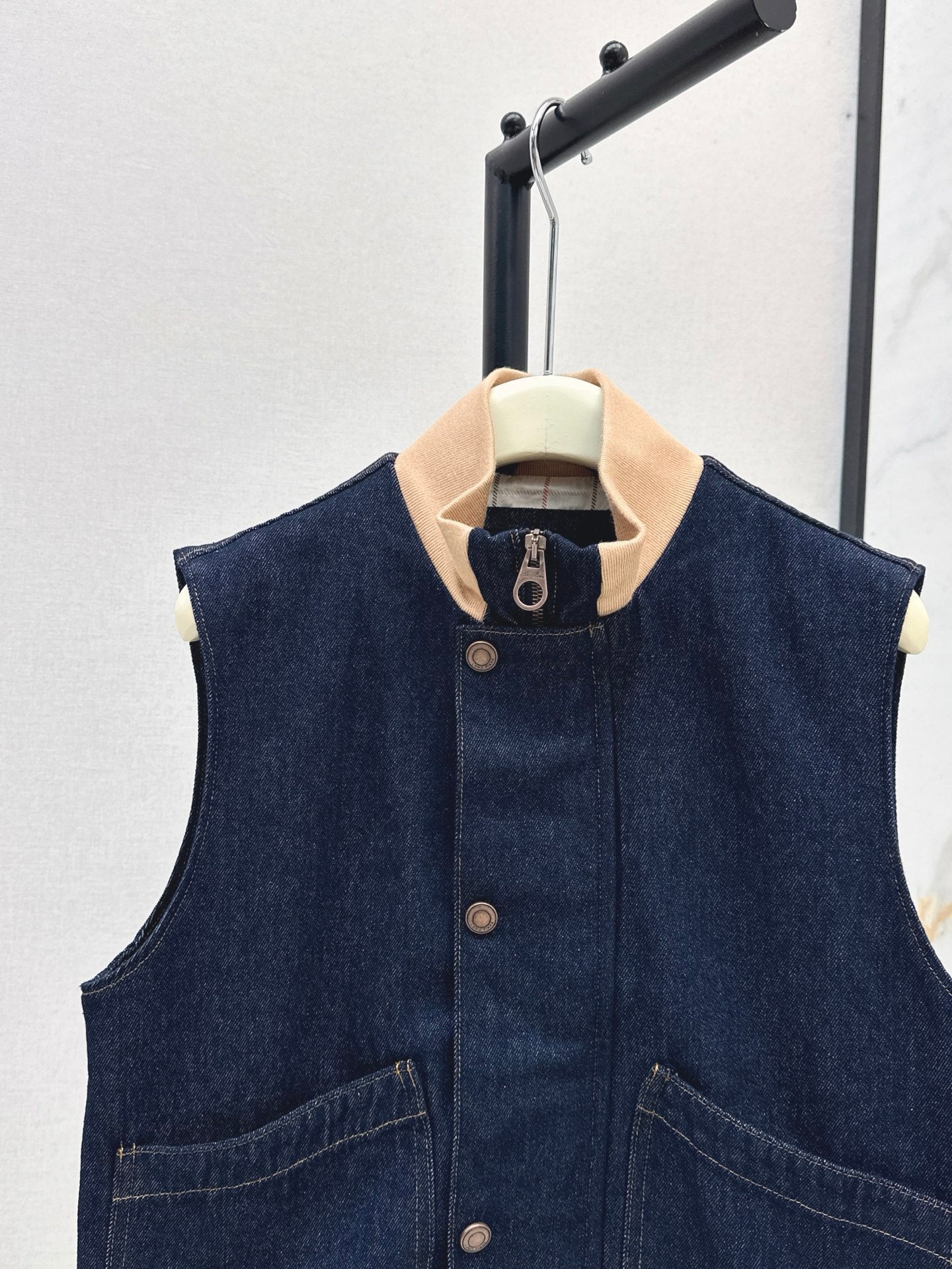 Lor*P 25ss ribbed stand collar denim vest