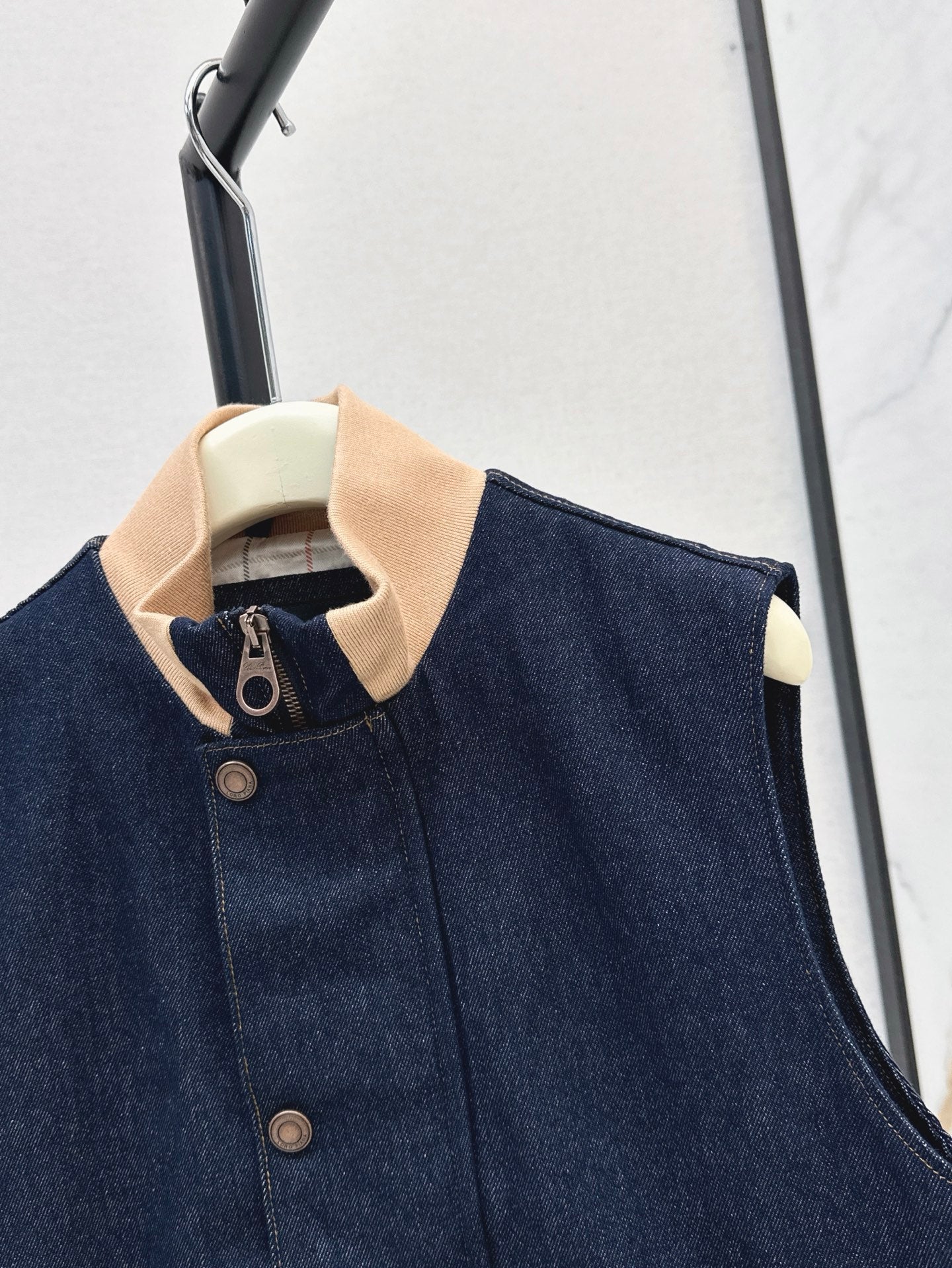 Lor*P 25ss ribbed stand collar denim vest