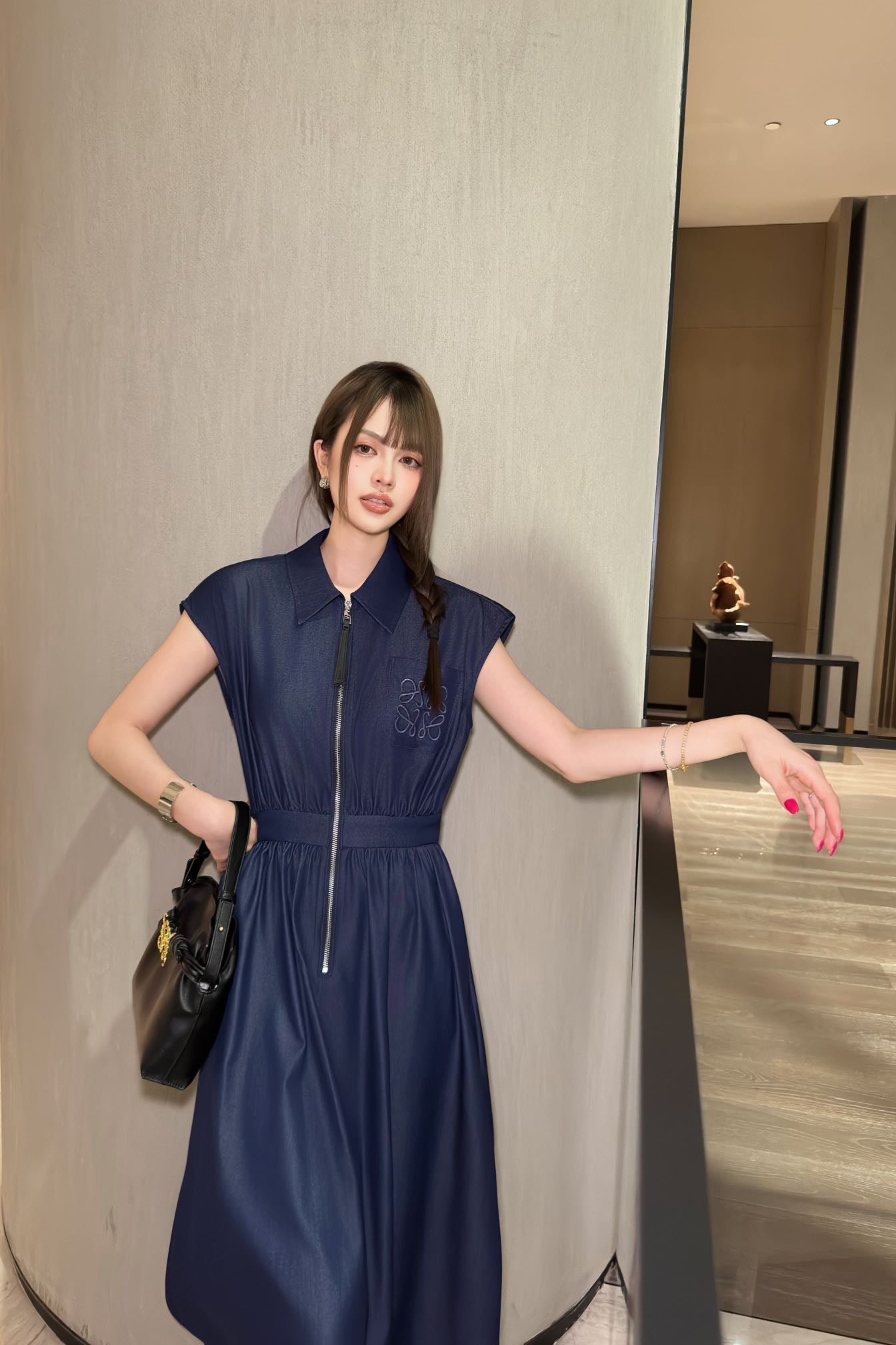 Loe* 25ss zipper demin dress