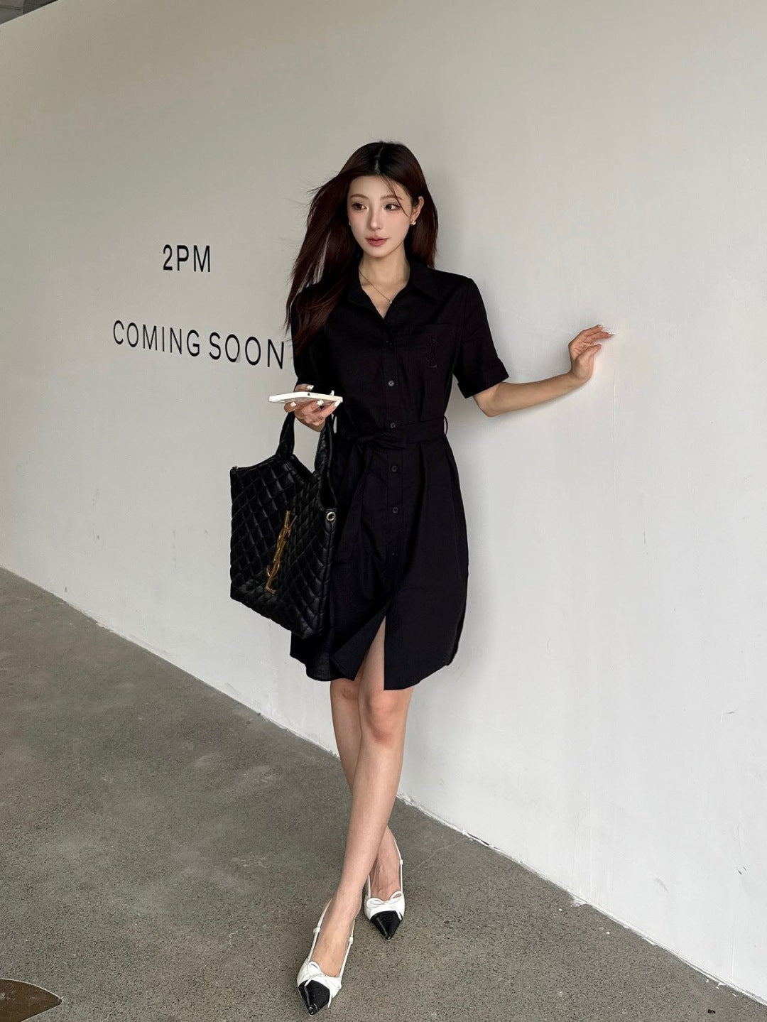 YS* embroidered tied shirtdress