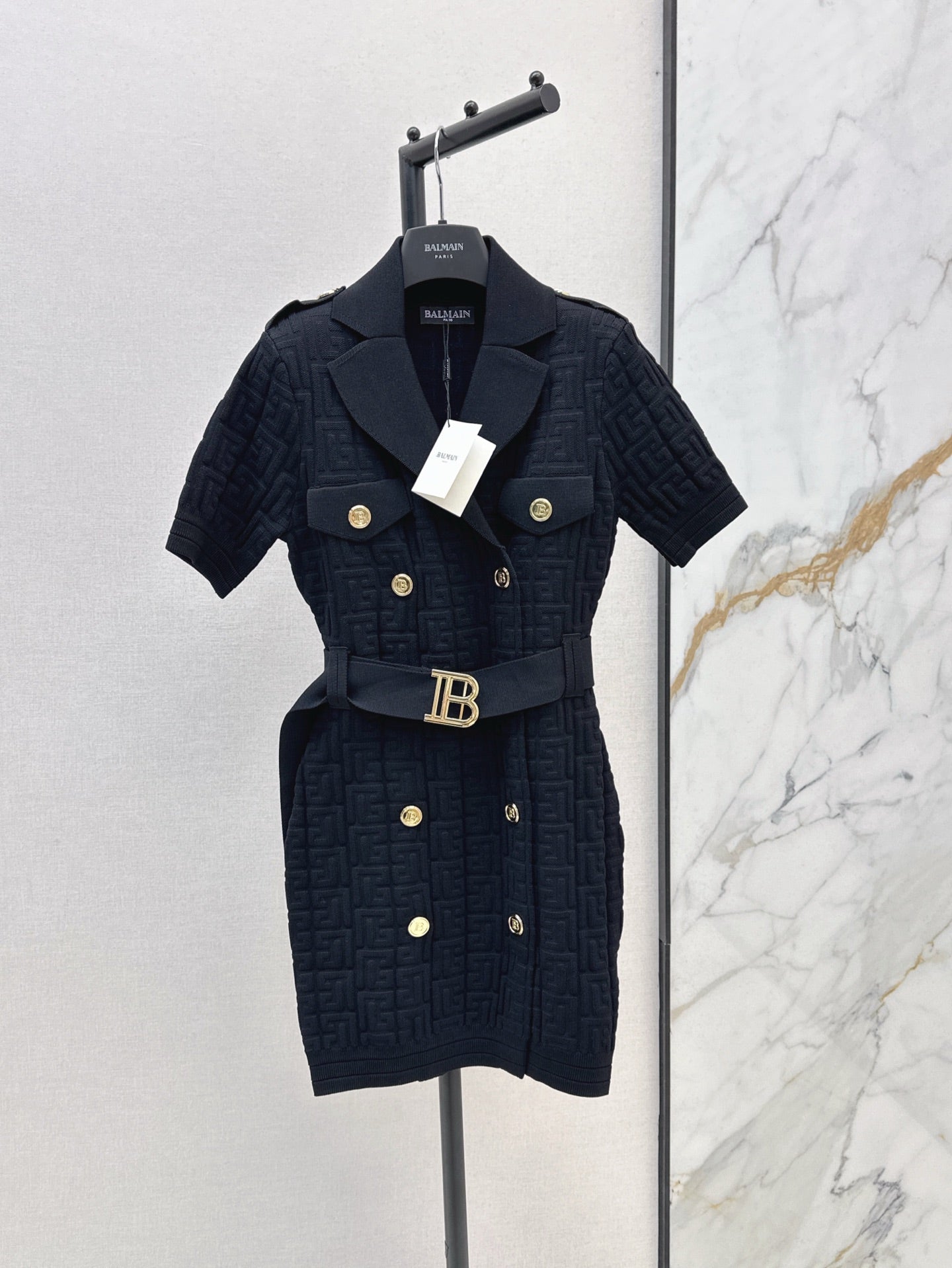 Balm* 25ss monogram knitted dress with gold buttons
