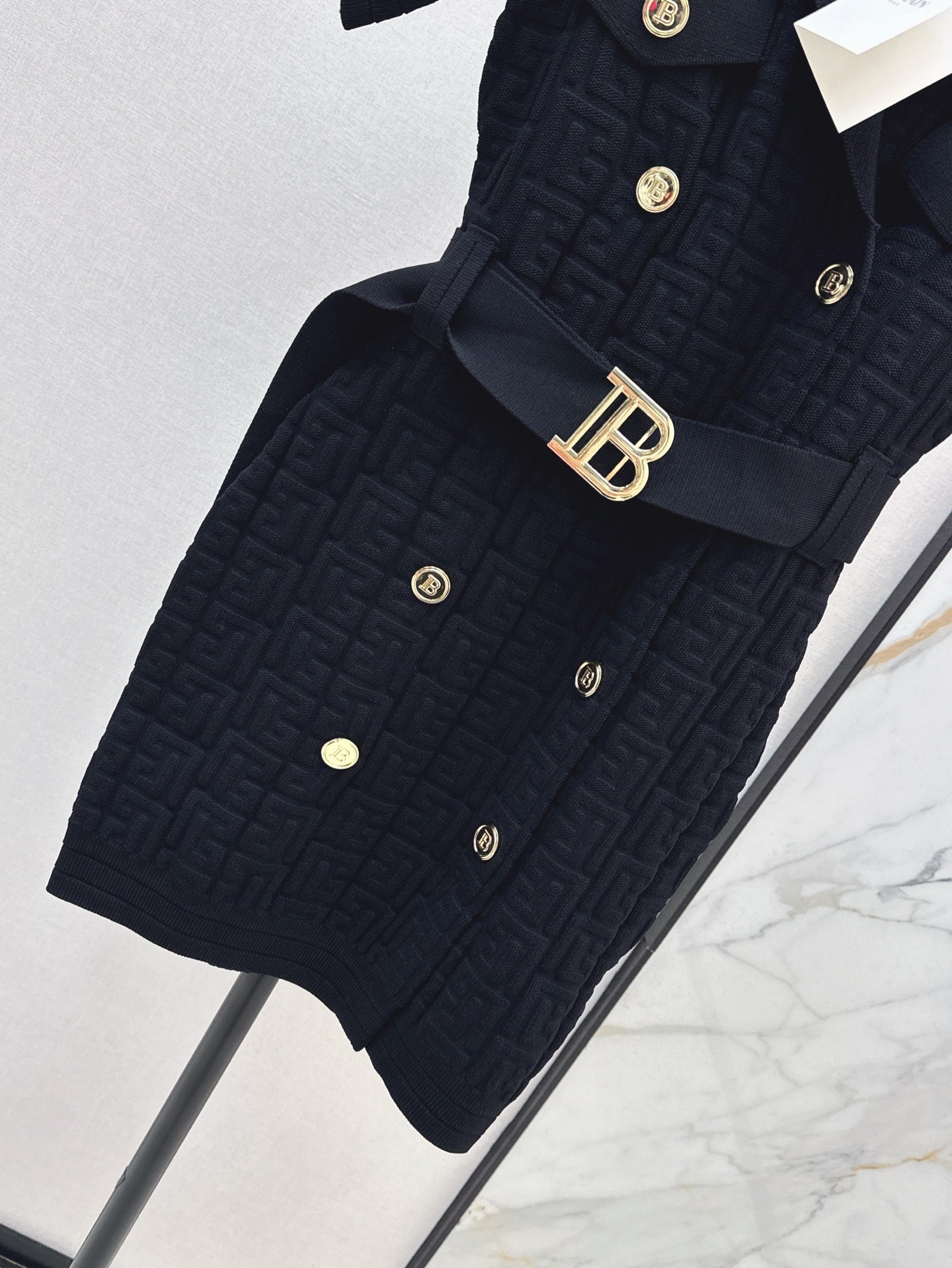 Balm* 25ss monogram knitted dress with gold buttons