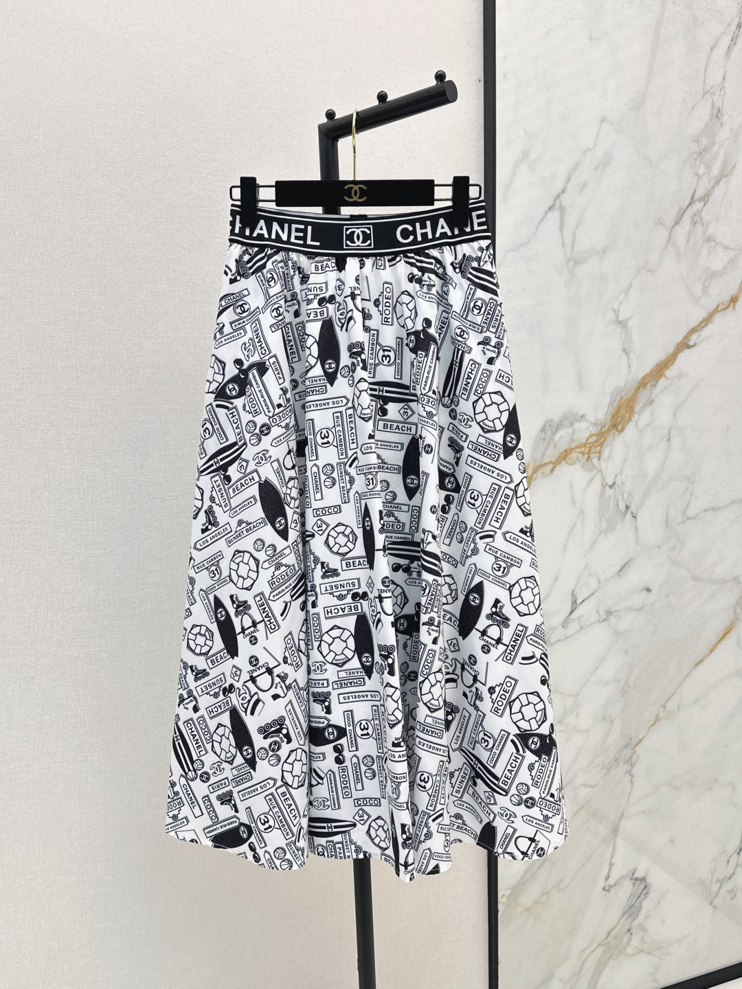 C*nel 25ss technical silk flared skirt