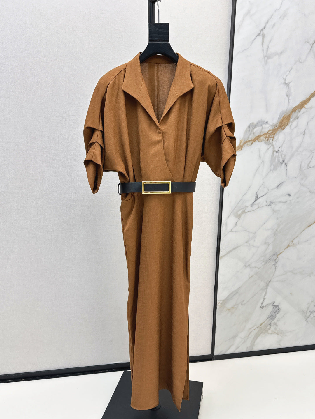 Lor*P 25ss linen-blend belted long dress