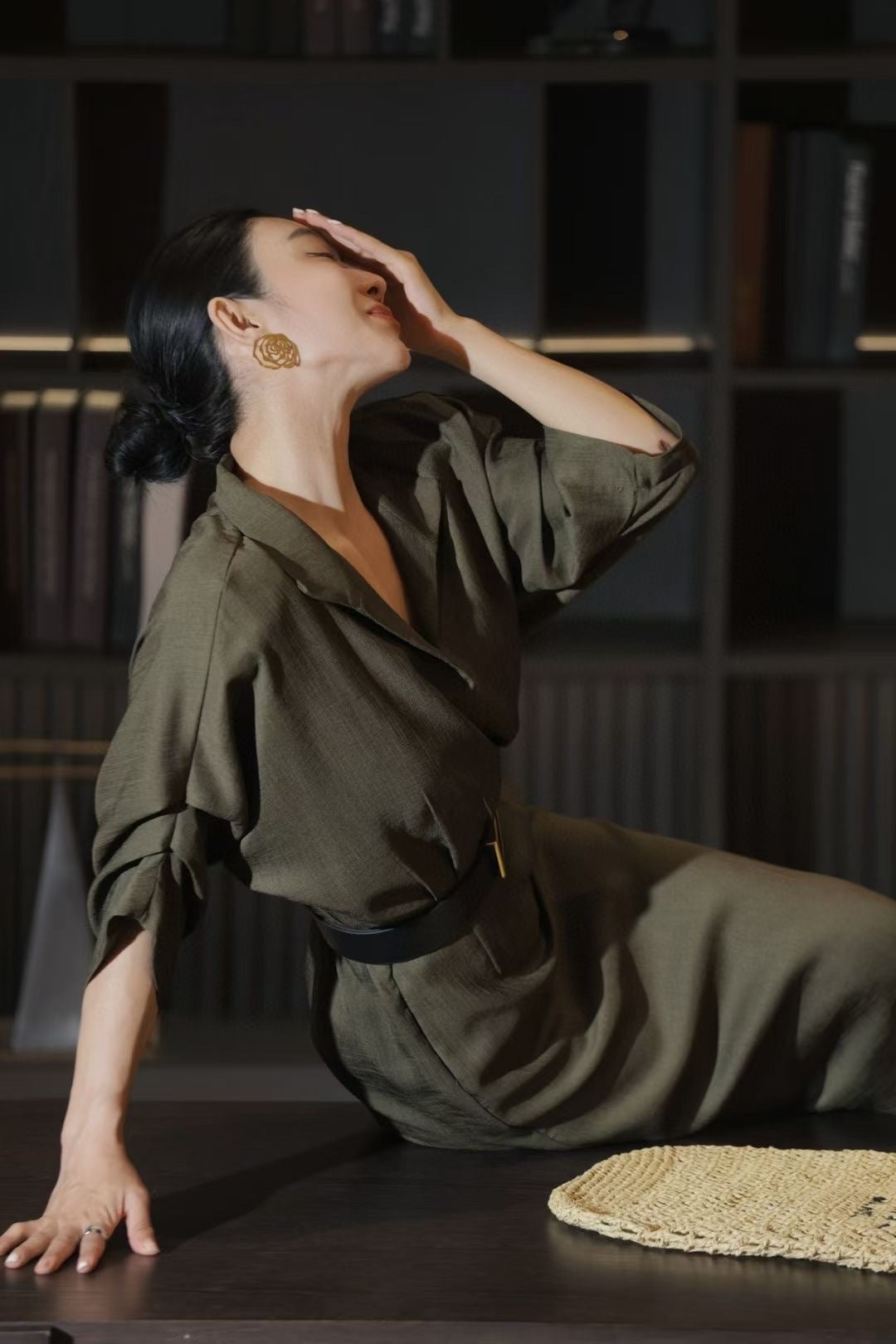 Lor*P 25ss linen-blend belted long dress