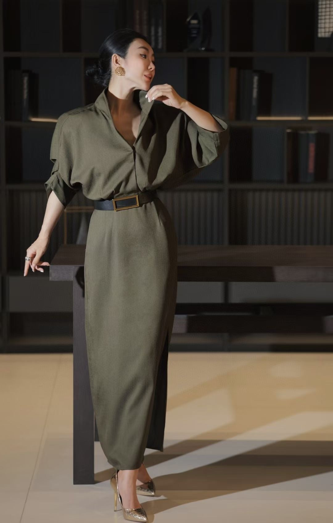 Lor*P 25ss linen-blend belted long dress