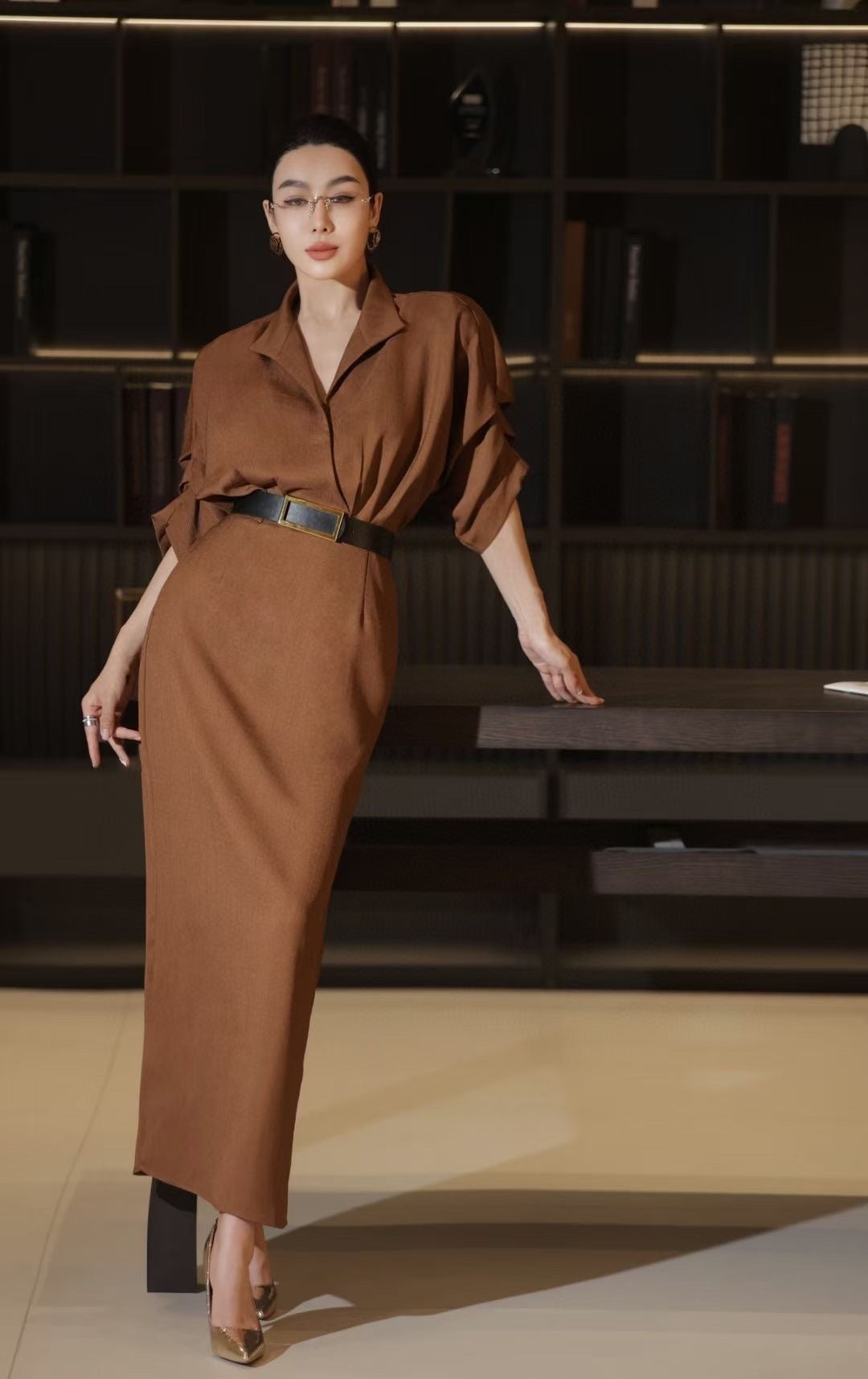 Lor*P 25ss linen-blend belted long dress