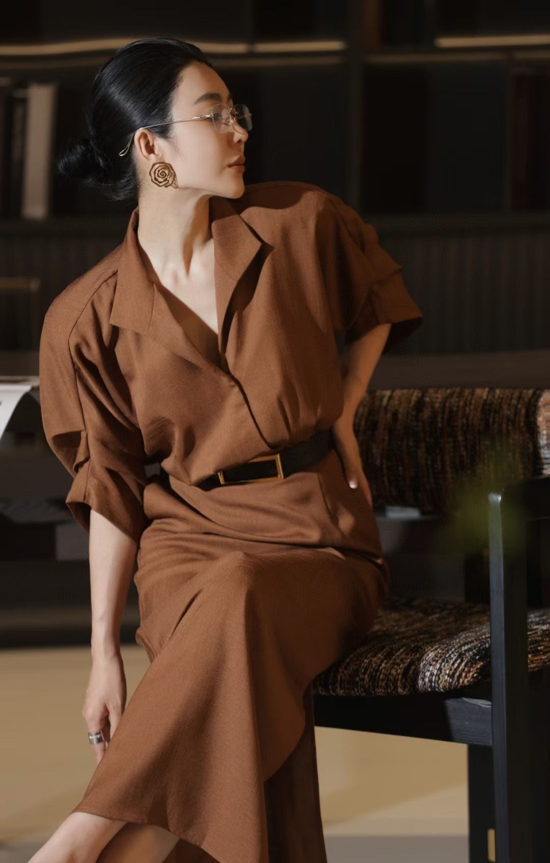 Lor*P 25ss linen-blend belted long dress