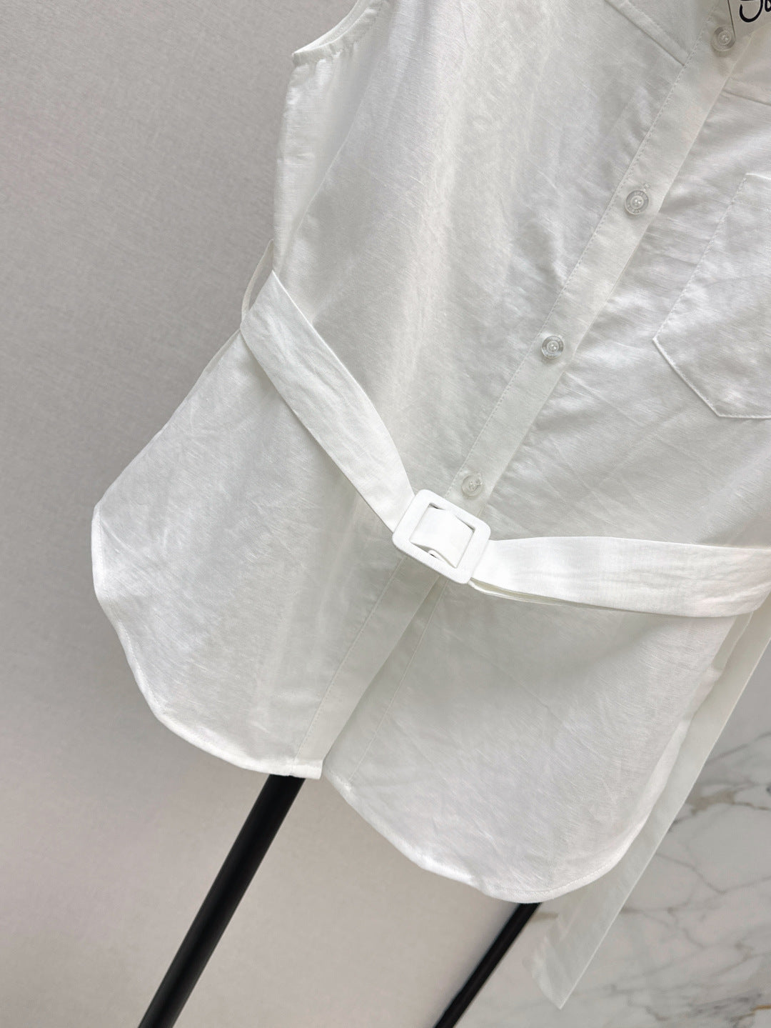 Loe* 25ss linen belted sleeveless blouse
