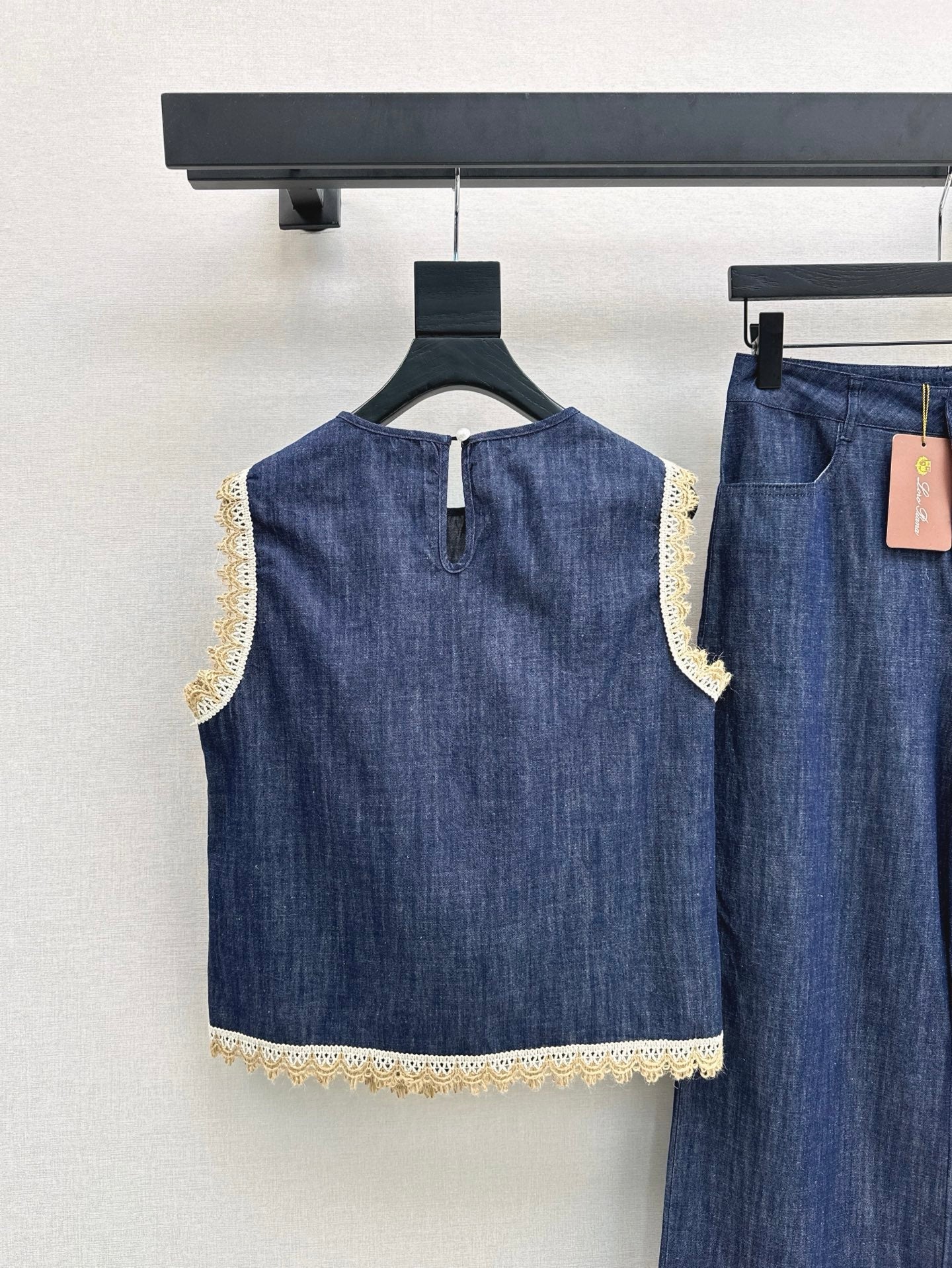 Lor*P 25ss denim set with embroidered trim