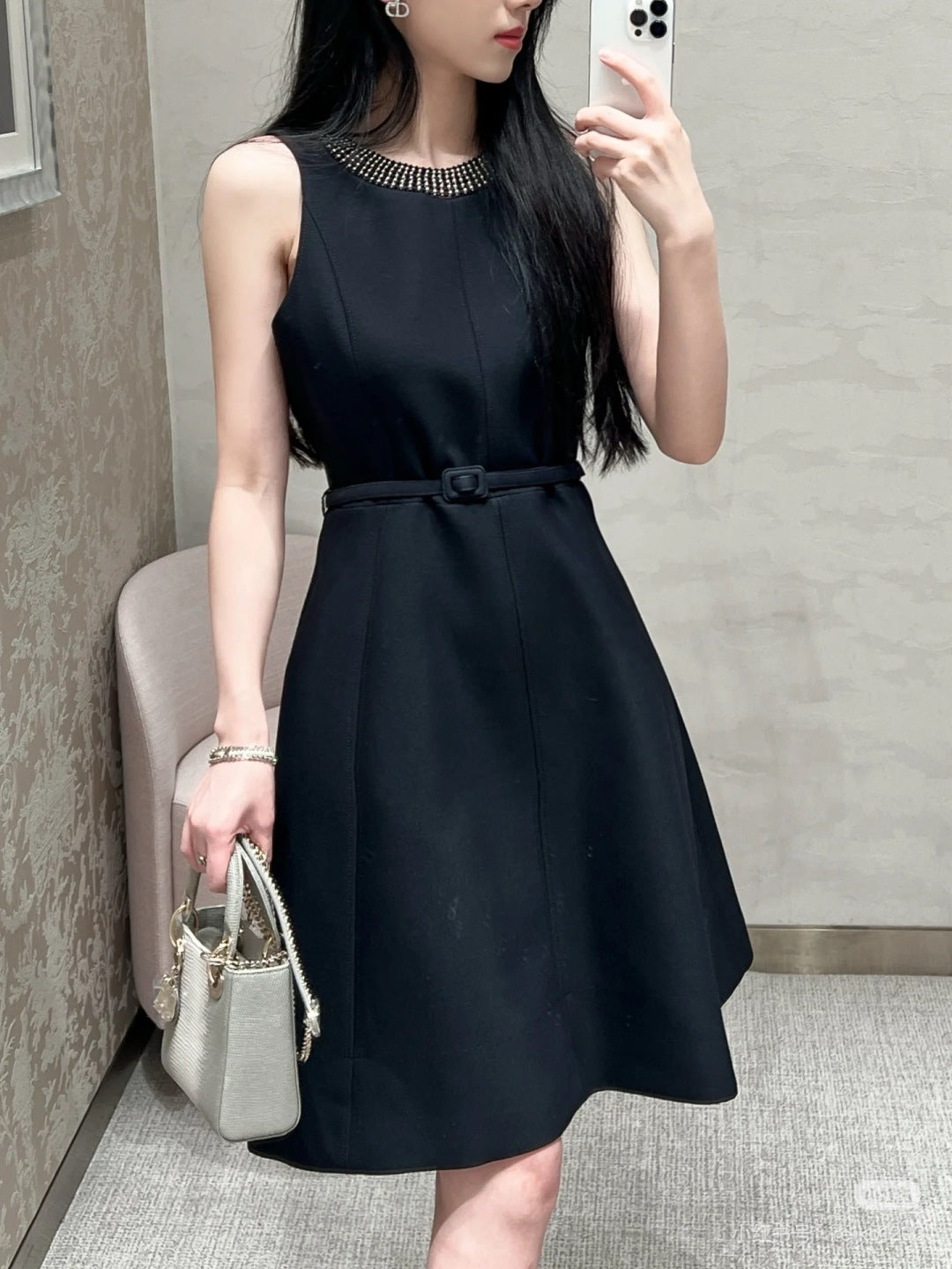 D*r 25ss pearls embroidered belted tunic dress
