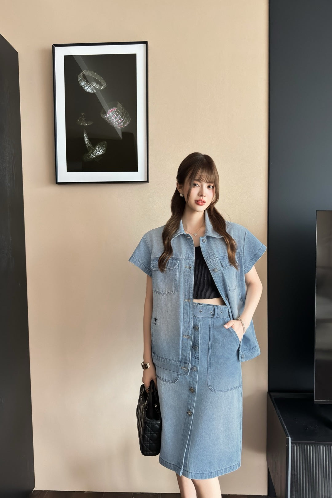 D*r 25ss belted denim skirt