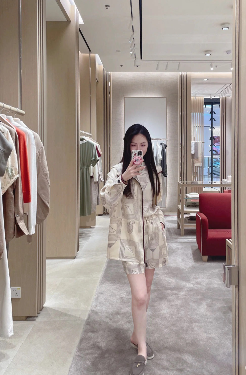 Lor*P 25ss printed silk jacket and shorts set