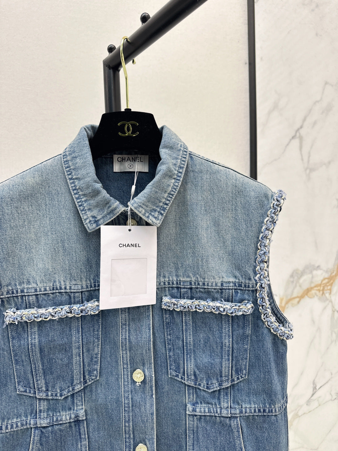 C*nel 25ss braided trim denim vest