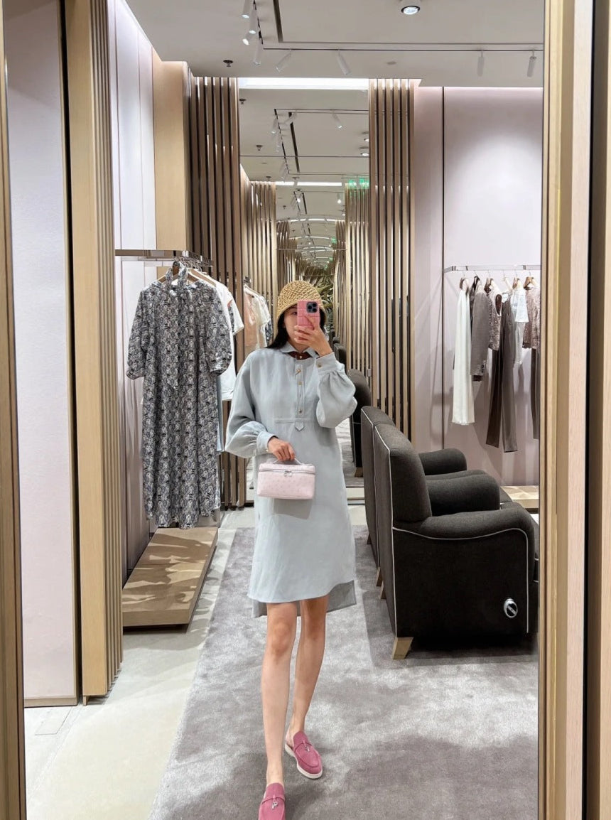 Lor*P 25ss leather accent long-sleeve dress