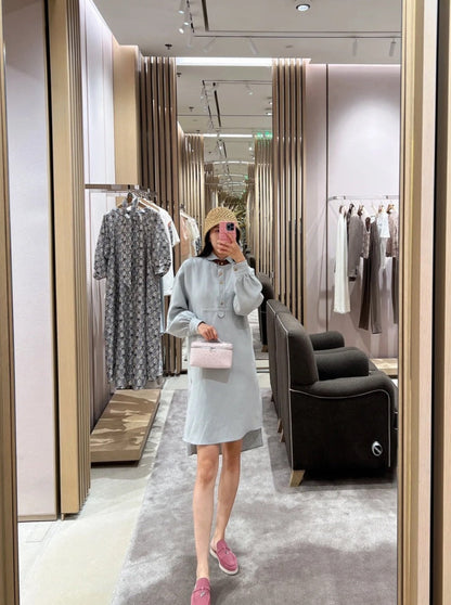 Lor*P 25ss leather accent long-sleeve dress