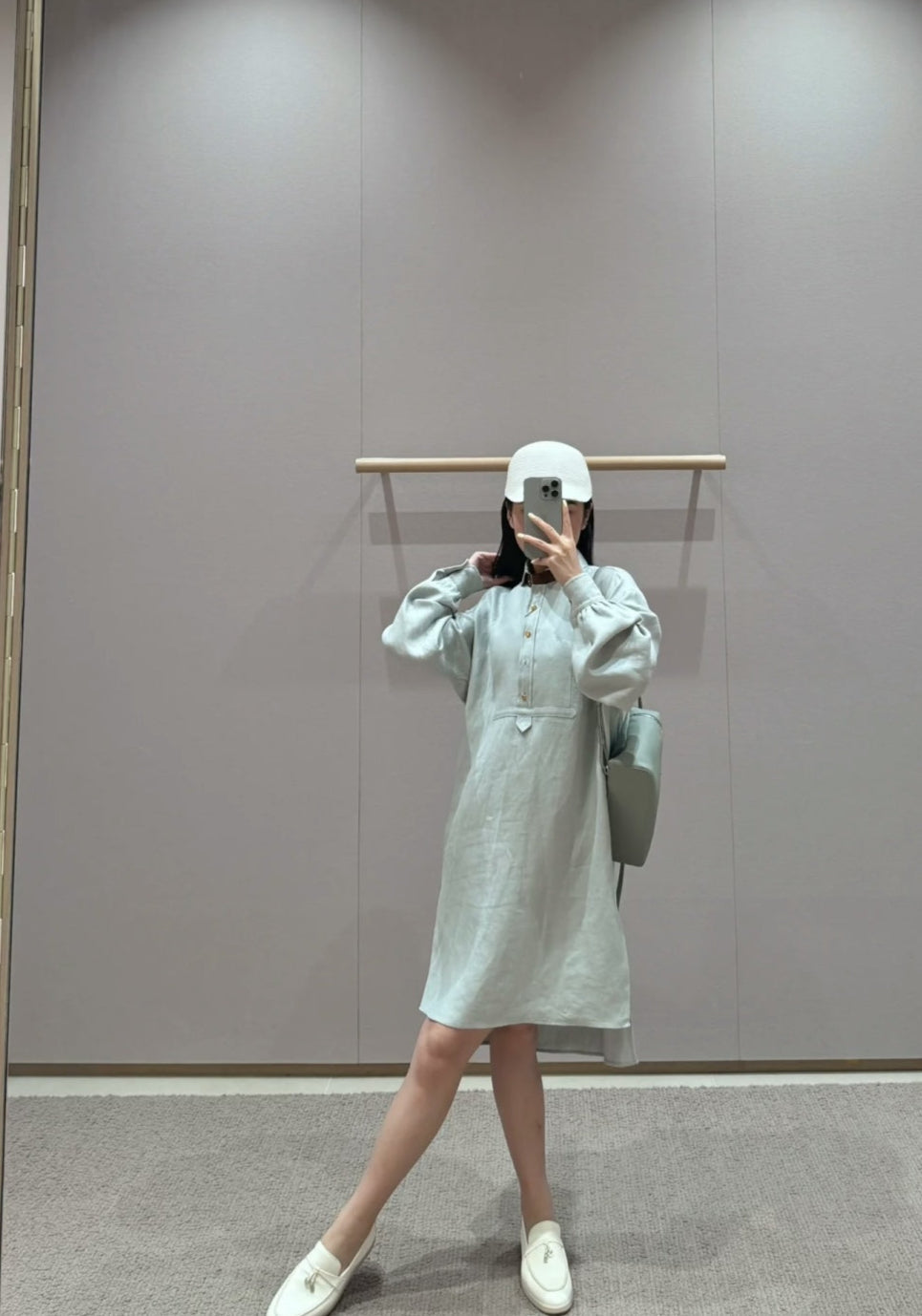 Lor*P 25ss leather accent long-sleeve dress