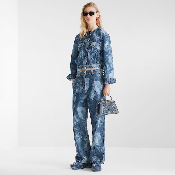 Fd* 25ss floral print denim jacket