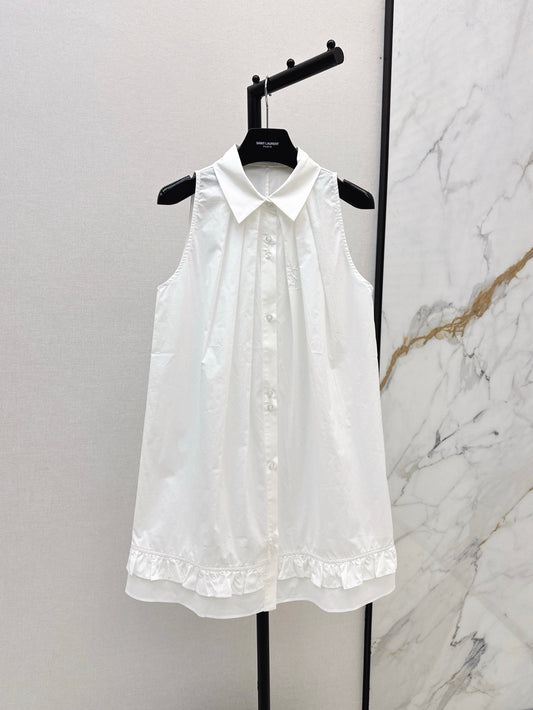 YS* 25ss Lapel sleeveless pleated dress