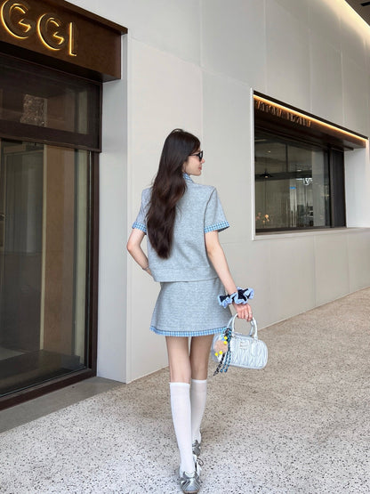 M*u 25ss Plaid lapel top + mini skirt suit