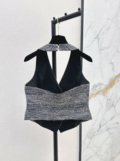 C*nel 25ss rhinestone Halter vest