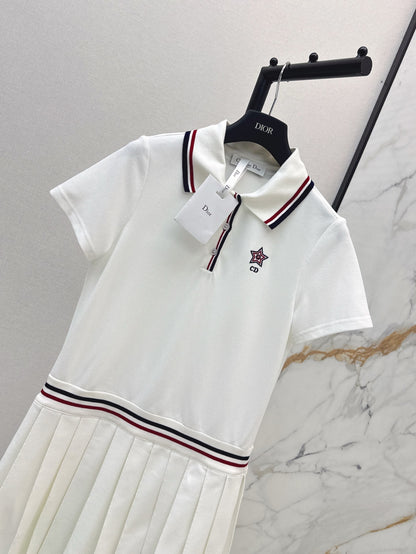 D*r 25ss Polo neck short sleeve pleated Dress
