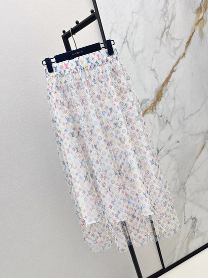 Loui* 25ss monogram print gauze midi skirt