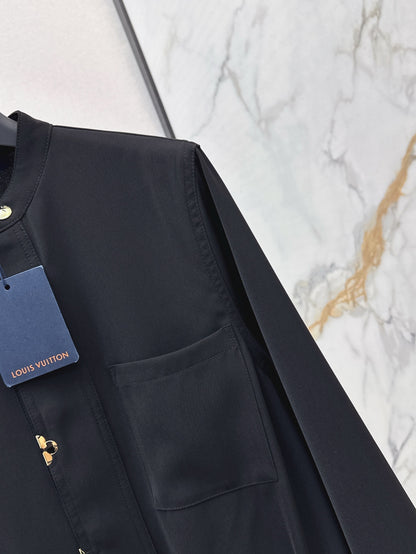 Loui* 25ss Stand collar drawstring waist shirt