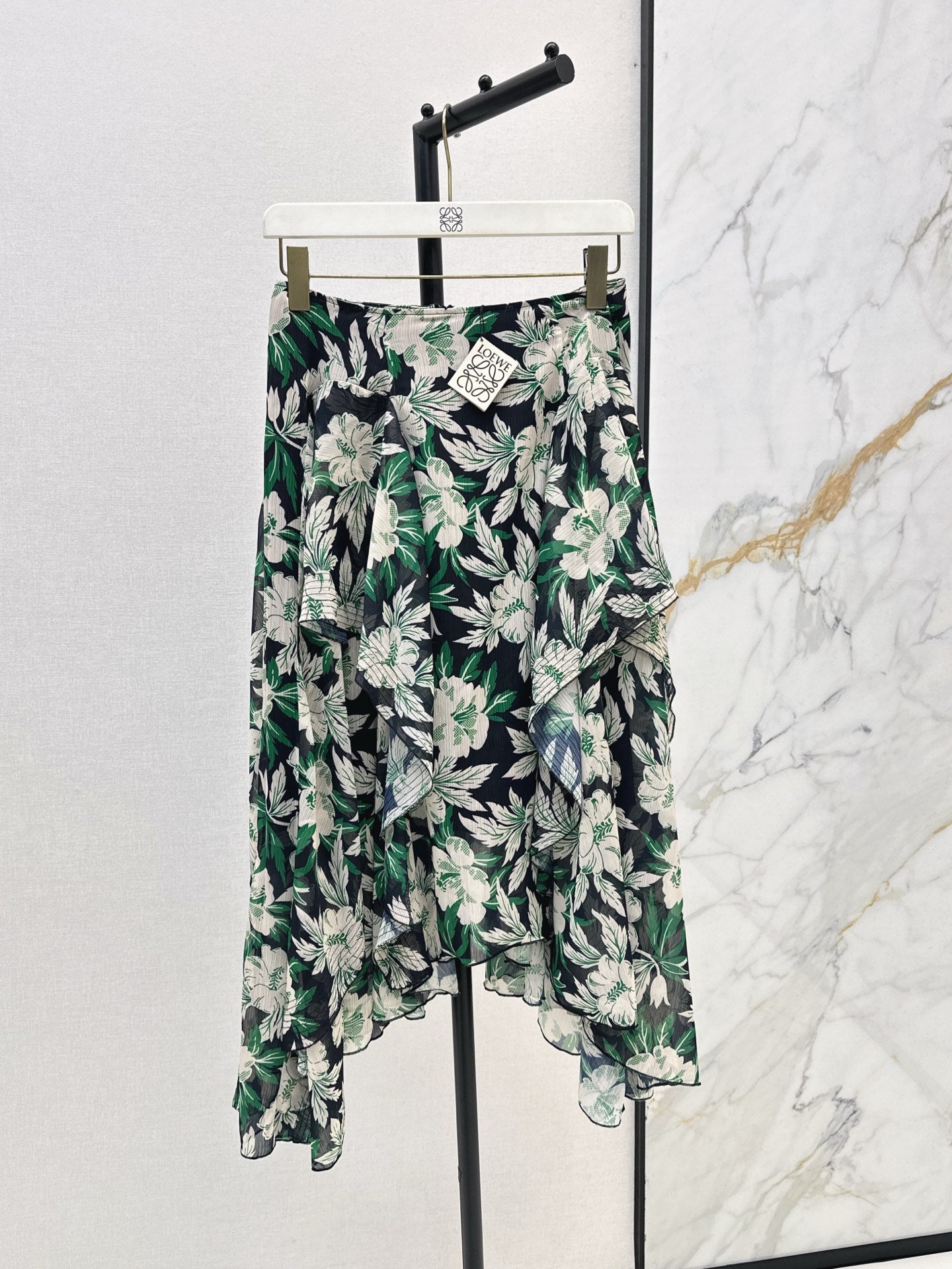Loe* 25ss Floral print irregular layered skirt