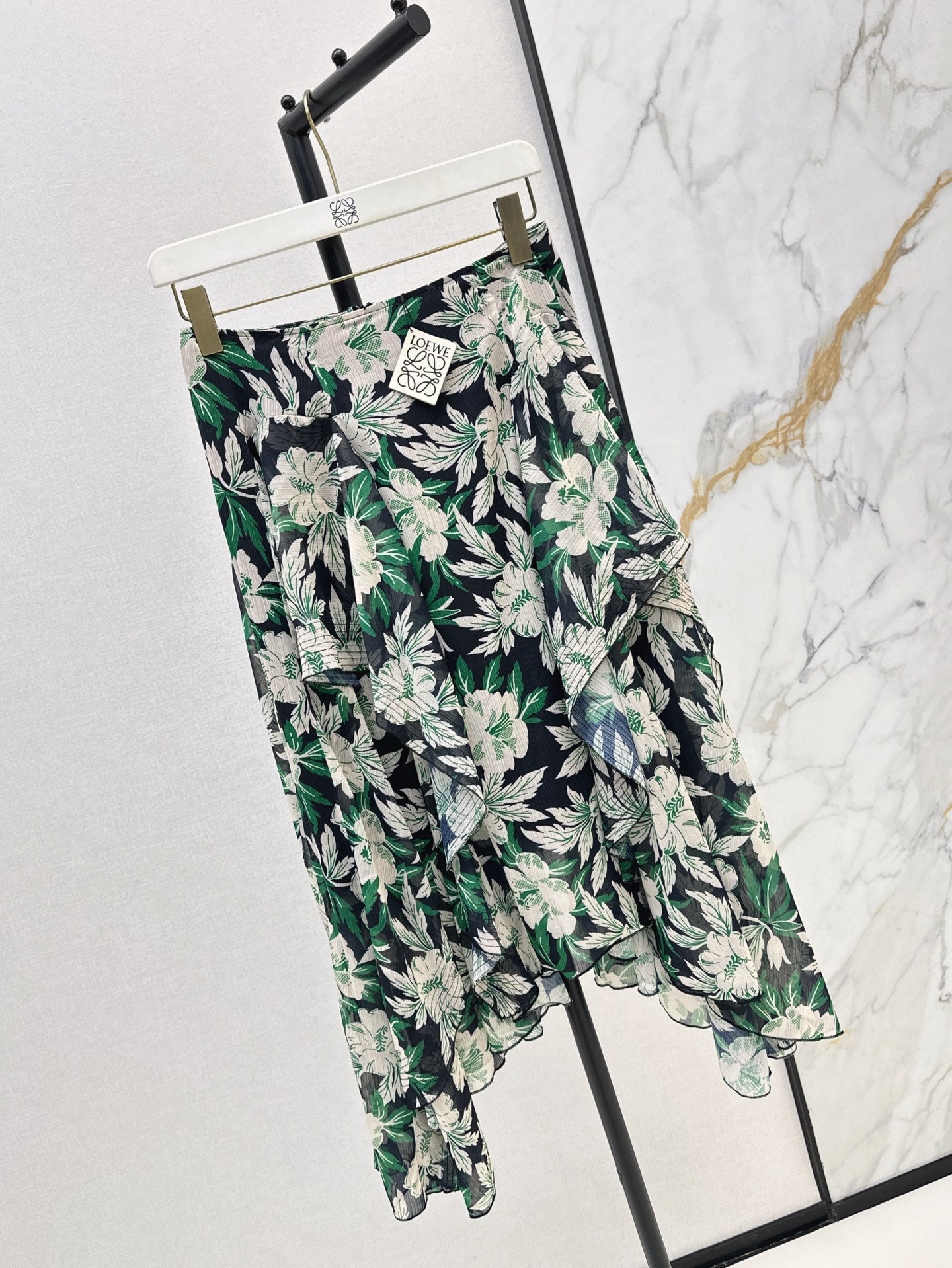 Loe* 25ss Floral print irregular layered skirt