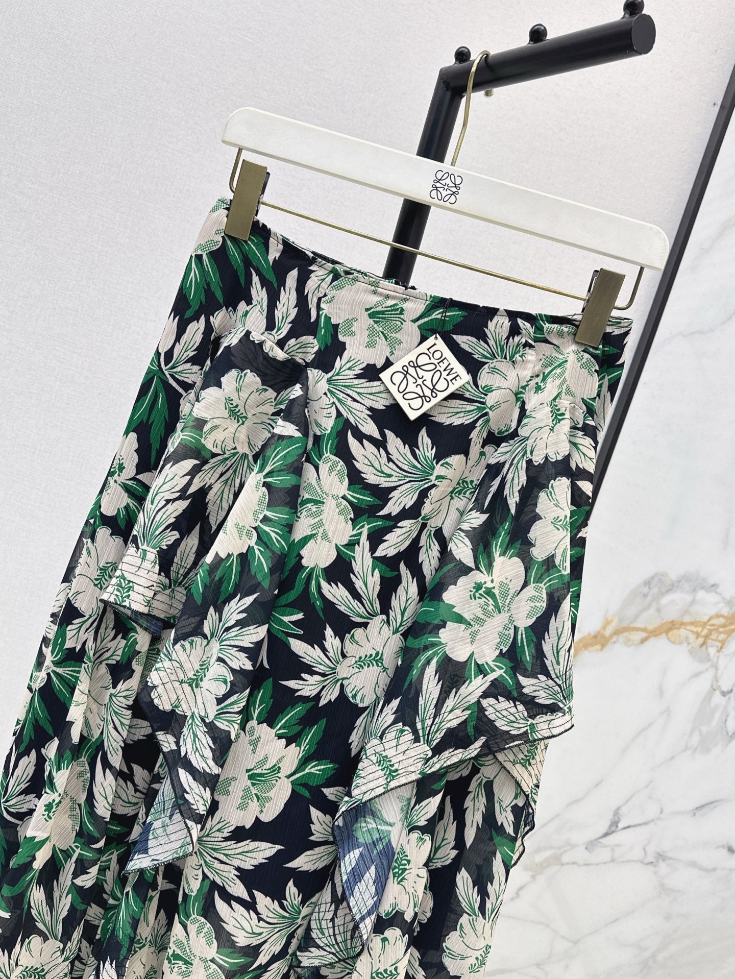 Loe* 25ss Floral print irregular layered skirt