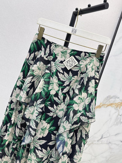 Loe* 25ss Floral print irregular layered skirt