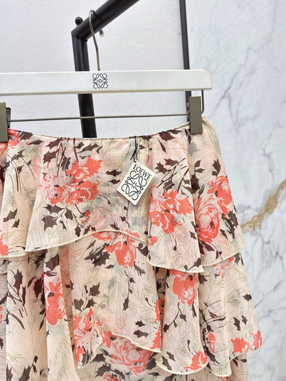 Loe* 25ss Floral print irregular layered skirt