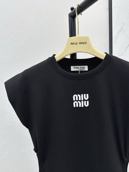 M*u 25ss Embroidered drawstring waist dress