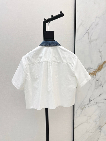 Wang* 25ss Denim patchwork cropped top