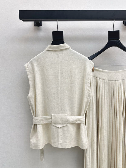 Lor*P belted vest + pleated skirt set